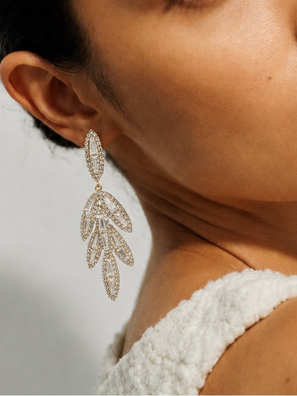 Gold Leaf Pave Drop Earrings (4462)